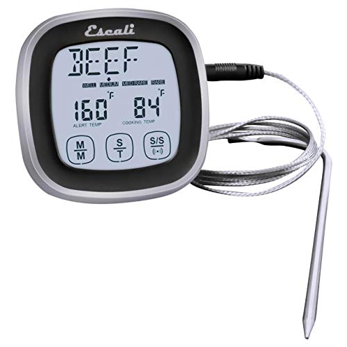 Escali DHR1-B Digitales Fühlerthermometer mit Touchscreen aus Edelstahl und Zeitschaltuhr, schwarz von Escali