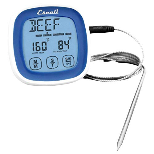 Escali DHR1-U Digitales Touchscreen-Thermometer mit Edelstahlfühler und Zeitschaltuhr, blau von Escali