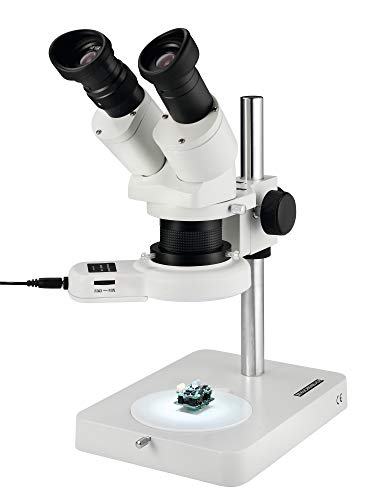 ESCHENBACH OPTIK Stereo Mikroskop mit Stand; 10x-20x Auflicht-/ Stereomikroskop; Mikroskop mit 20x Vergrößerung; mit LED Ringbeleuchtung von Eschenbach