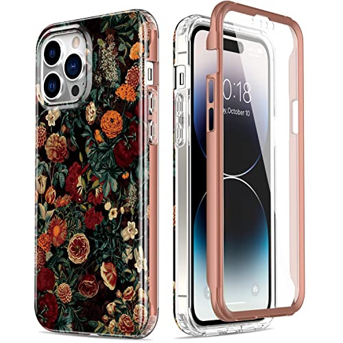 Esdot Schutzhülle für iPhone 14 Pro mit integriertem Displayschutz, robuste Schutzhülle in Militärqualität, mit modischen Designs für Frauen und Mädchen, Schutzhülle, 15,5 cm (6,1 Zoll), Blumengarten von Esdot