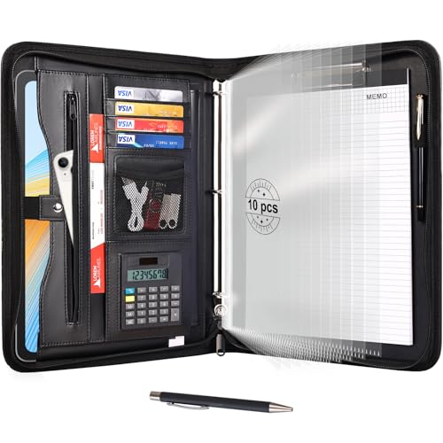 Eshow Portfolio-Organizer – 3-Ringbuch mit Reißverschluss, veganes Leder, Business-Padfolio-Mappe mit Notizblock, inklusive 10 transparenten Schutzfolien für Dokumente, Akten für Männer und Frauen Eshow Portfolio-Organizer – 3-Ringbuch mit Reißverschluss, veganes Leder, Business-Padfolio-Mappe mit Notizblock, inklusive 10 transparenten Schutzfolien für Dokumente, Akten für Männer und Frauen von Eshow