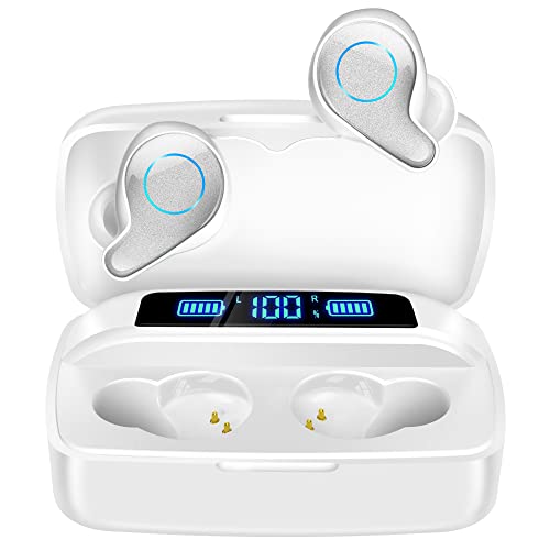 Esiposs Kopfhörer Kabellos, Bluetooth 5.0 in-Ear Kopfhörer mit Mikrofon 156H Spielzeit mit USB-C LCD Ladekoffer, Wireless Stereo Sound IPX7 Wasserdicht Ohrhöre for iPhone Samsung Android von Esiposs