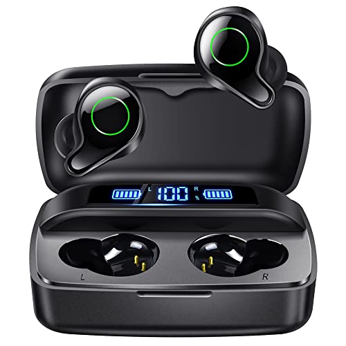 Esiposs Kopfhörer Kabellos, Bluetooth 5.0 in-Ear Kopfhörer mit Mikrofon 156H Spielzeit mit USB-C LCD Ladekoffer, Wireless Stereo Sound IPX7 Wasserdicht Ohrhöre for iPhone Samsung Android von Esiposs