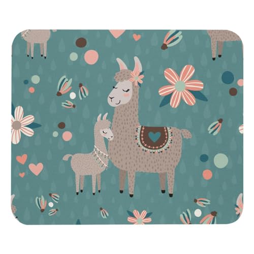 Eslifey Bequemes Mauspad, Blaugrün, Mama, Lama und Plowers Love Heart Pattern Desktop Mousepad, 21 x 25 cm Mauspad, rutschfeste Gummiunterseite, verbessert Geschwindigkeit und Präzision von Eslifey