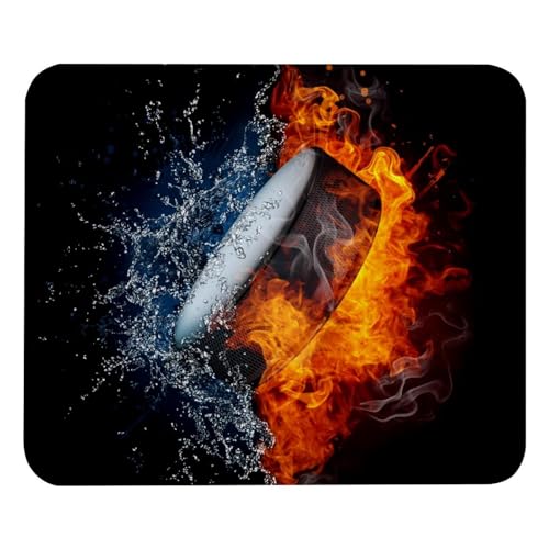 Eslifey Bequemes Mauspad, Hockey-Puck in Feuer und Wasser, Illustration, Desktop-Mauspad, 21 x 25 cm, rutschfeste Gummiunterseite, verbessert Geschwindigkeit und Präzision von Eslifey
