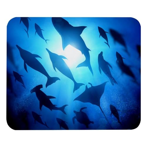 Eslifey Bequemes Mauspad Ozean Delfine Haie Fisch Desktop Mousepad, 21 x 25 cm Mauspad, rutschfeste Gummiunterseite, verbessert Geschwindigkeit und Präzision von Eslifey