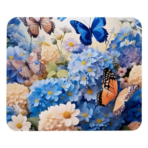 Eslifey Komfortables Mauspad Hortensien und Gänseblümchen Floral Schmetterling Desktop Mousepad, 21 x 25 cm Mauspad, rutschfeste Gummiunterseite, verbessert Geschwindigkeit und Präzision von Eslifey