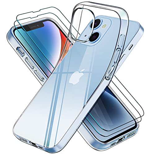 Eslikeu Kompatibel für iPhone 13/ iPhone 14 Hülle 6.1“, mit 2 Stück Schutzfolie Kratzfeste Schutzhülle Dünne Transparent Case TPU Handyhülle- Durchsichtig von Eslikeu