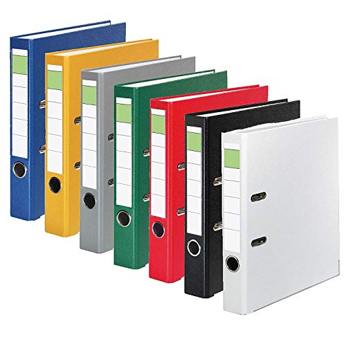 7 Ordner A4 50mm Breite PP-folienkaschiert, Farbset 7 Farben sortiert Büroordner Aktenordner von Esmeyer