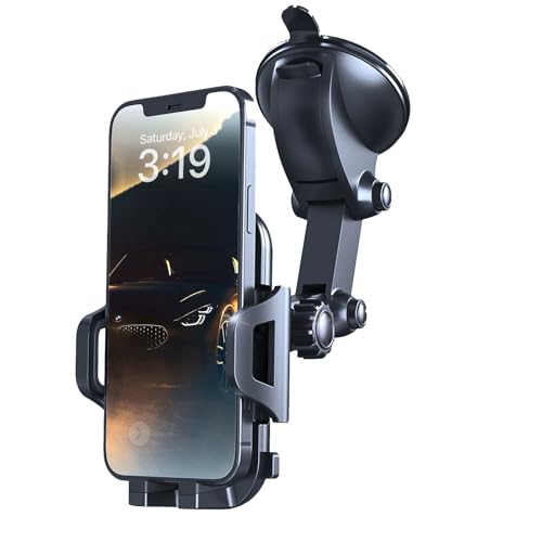 Esoulk 360 ° drehbare Windschutzscheibe & Armaturenbrett Auto Handyhalterung - Starker Saugnapf, verstellbarer langer Arm, sicherer Griff, kompatibel mit iPhone, Samsung, Android, GPS - Stabil von Esoulk