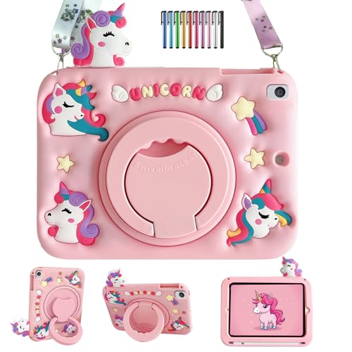 EspZanthic Einhorn Hülle Kompatibel mit iPad Air 6. Generation 11 Zoll M2 2024 (iPad Air 11), Hülle mit Stifthalter, 360° Drehbarer Ständer, Schultergurt, Stylus von EspZanthic