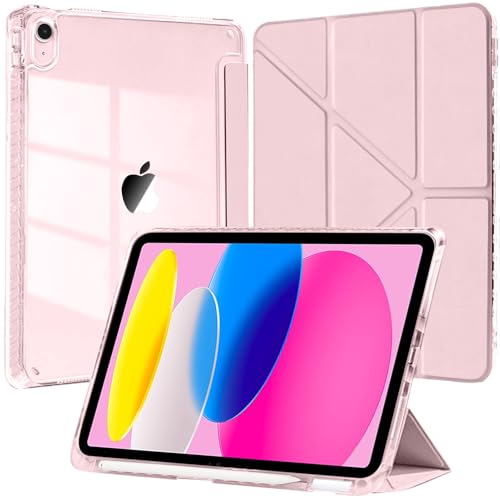 EspZanthic Hülle für iPad (A16) 11./10. Generation (2025/2022) mit Stifthalter, Klare Transparente Rückseite Schutzhülle 6-in-1- Blickwinkel Ständer Stoßfest Tablet, Rosa von EspZanthic