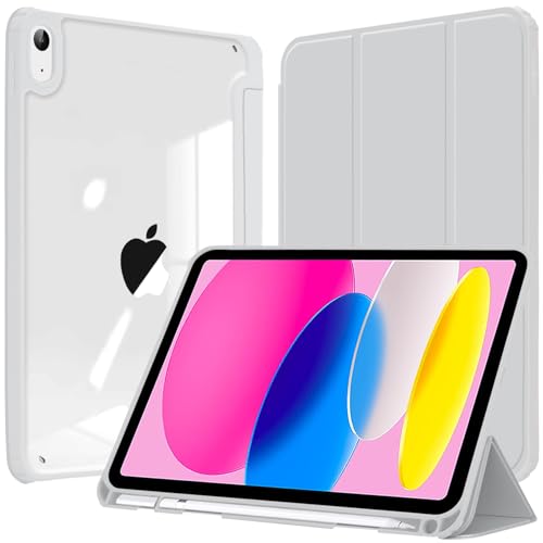 EspZanthic Hülle für iPad (A16) 11./10. Generation (2025/2022) mit Stifthalter für Pencil & Ladeadapter, Klare Transparente Schutzhülle Ständer Stoßfest Tablet (Silber Grau) von EspZanthic