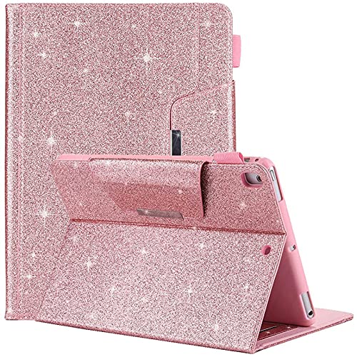 EspZanthic Hülle für iPad 9/8/7 (10,2-Zoll, Modell 2021/2020/2019, 9./8./7. Generation) mit Tasche & Stifthalter, Auto Wachen/Schlafen Smart Shiny Cover, Glitzer Rose Gold von EspZanthic