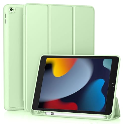 EspZanthic Hülle für iPad 9 8 7 (10,2 Zoll, Modell 2021 2020 2019, 9. 8. 7. Generation) mit Stifthalter, Displayschutzfolie, Auto Wachen/Schlafen, Matcha Grün von EspZanthic