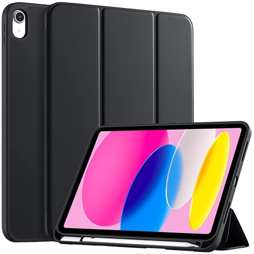 EspZanthic Hülle für iPad A16 11. Generation 2025/iPad 10. Generation 2022 mit Stifthalter, Dünne Weicher TPU Rückseite Schutzhülle mit Auto Schlafen/Wachen, Schwarz von EspZanthic