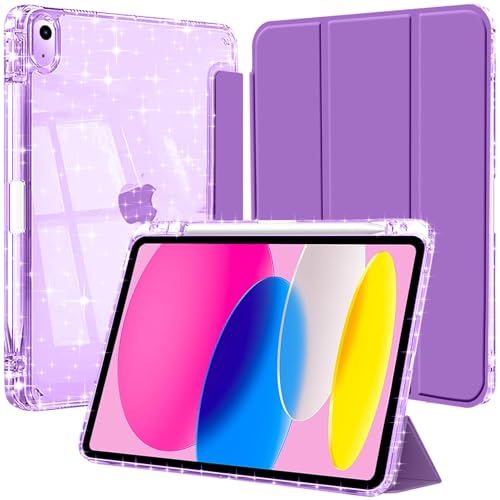 Hülle für iPad (A16) 11 Generation 11 Zoll 2025/iPad 10 Generation 2022 mit Stifthalter, Glitzernde Stoßfeste Case mit Glänzende, Durchsichtige Rückseite Schutzhülle, Dunkel Lila von EspZanthic
