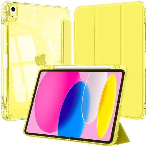 Hülle für iPad (A16) 11 Generation 11 Zoll 2025/iPad 10 Generation 2022 mit Stifthalter, Glitzernde Stoßfeste Case mit Glänzende, Durchsichtige Rückseite Schutzhülle, Gelb von EspZanthic