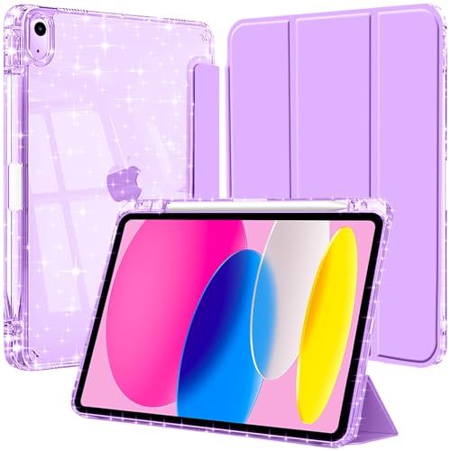 Hülle für iPad (A16) 11 Generation 11 Zoll 2025/iPad 10 Generation 2022 mit Stifthalter, Glitzernde Stoßfeste Case mit Glänzende, Durchsichtige Rückseite Schutzhülle, Lila Violett von EspZanthic