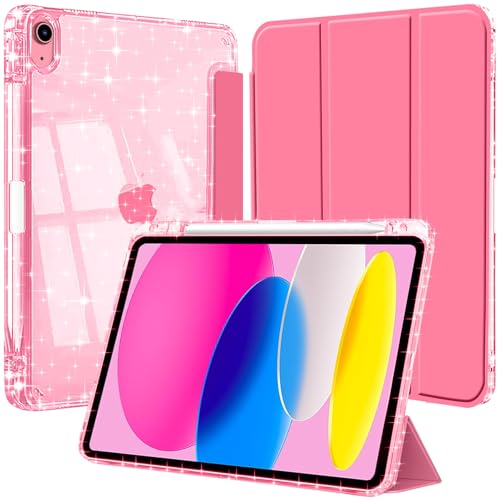 Hülle für iPad (A16) 11 Generation 11 Zoll 2025/iPad 10 Generation 2022 mit Stifthalter, Glitzernde Stoßfeste Case mit Glänzende, Durchsichtige Rückseite Schutzhülle, Wassermelone Rot von EspZanthic