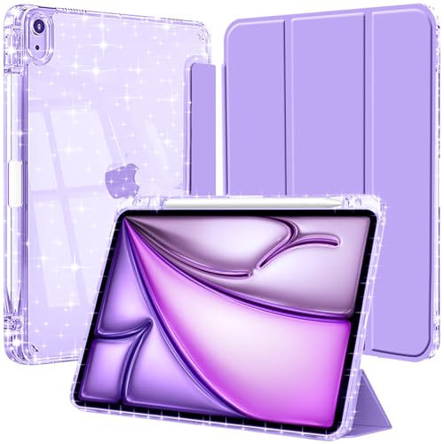 Hülle für iPad Air 11 Zoll (M3/M2-2025/2024), iPad Air 5./4. Generation 10.9 Zoll mit Stifthalter, Glitzernde Stoßfeste mit Glänzende, Durchsichtige Rückseite Schutzhülle, Lavendel Violett von EspZanthic