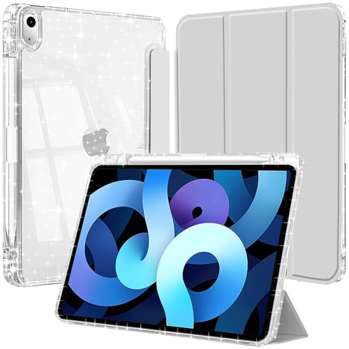 Hülle für iPad Air 11 Zoll (M3/M2-2025/2024), iPad Air 5./4. Generation 10.9 Zoll mit Stifthalter, Glitzernde Stoßfeste mit Glänzende, Durchsichtige Rückseite Schutzhülle, Silber von EspZanthic