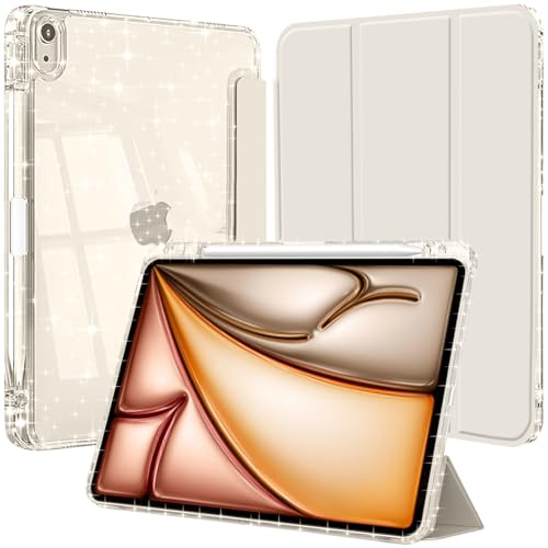 Hülle für iPad Air 11 Zoll (M3/M2-2025/2024), iPad Air 5./4. Generation 10.9 Zoll mit Stifthalter, Glitzernde Stoßfeste mit Glänzende, Durchsichtige Rückseite Schutzhülle, Sternenlicht von EspZanthic