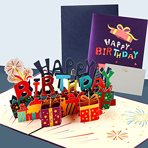 Esportic 3D Geburtstagskarte, Pop Up Geburtstagskarte, 3D Pop Up Karte Geburtstag, Happy Birthday Karte 3D, Karte Geburtstag mit Umschlag, Geburtstagsgrußkarten für Kinder Frauen Mama Papa Frau Mann von Esportic