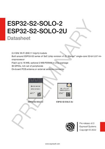 Espressif ESP32-S2-SOLO-2U-N4 WiFi-Modul von Espressif