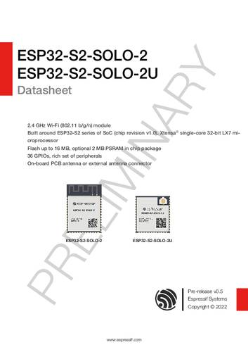 Espressif ESP32-S2-SOLO-2U-N4R2 WiFi-Modul von Espressif