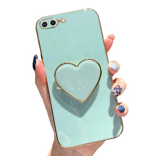 Espumoso Niedliche Schutzhülle für iPhone 7 Plus/8 Plus, grüne Handyhülle mit Herzhalterung, Ständer, weiches TPU, stoßfeste Schutzhülle, luxuriöse Beschichtung, Stoßfängerhülle für Damen und Mädchen Espumoso Niedliche Schutzhülle für iPhone 7 Plus/8 Plus, grüne Handyhülle mit Herzhalterung, Ständer, weiches TPU, stoßfeste Schutzhülle, luxuriöse Beschichtung, Stoßfängerhülle für Damen und Mädchen von Espumoso