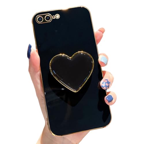 Espumoso Niedliche Schutzhülle für iPhone 7 Plus/8 Plus, schwarze Handyhülle mit Herzhalterung, Ständer, weiches TPU, stoßfeste Schutzhülle, luxuriöse Beschichtung, Stoßfängerhülle für Damen und Espumoso Niedliche Schutzhülle für iPhone 7 Plus/8 Plus, schwarze Handyhülle mit Herzhalterung, Ständer, weiches TPU, stoßfeste Schutzhülle, luxuriöse Beschichtung, Stoßfängerhülle für Damen und von Espumoso