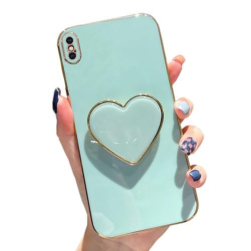 Espumoso Niedliche Schutzhülle für iPhone X/XS, grüne Handyhülle mit Herzhalterung, Ständer, weiches TPU, stoßfeste Schutzhülle, luxuriöse Beschichtung, Stoßfängerhülle für Damen und Mädchen Espumoso Niedliche Schutzhülle für iPhone X/XS, grüne Handyhülle mit Herzhalterung, Ständer, weiches TPU, stoßfeste Schutzhülle, luxuriöse Beschichtung, Stoßfängerhülle für Damen und Mädchen von Espumoso