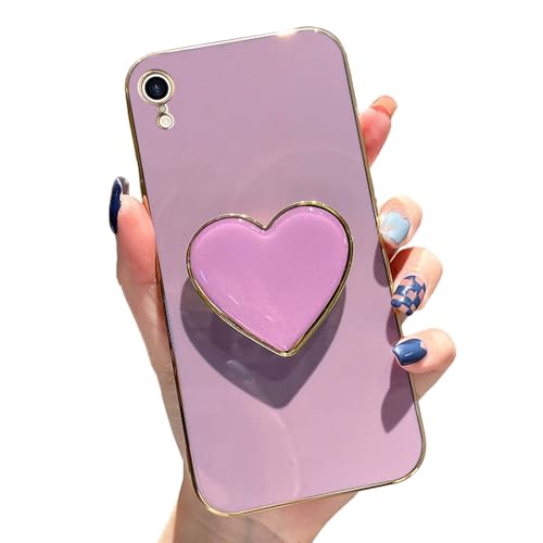 Espumoso Niedliche Schutzhülle für iPhone XR, lila Handyhülle mit Herzhalter, Ständer, Ständer, weiches TPU, stoßfeste Schutzhülle, luxuriöse Beschichtung, Stoßfängerhülle für Damen und Mädchen Espumoso Niedliche Schutzhülle für iPhone XR, lila Handyhülle mit Herzhalter, Ständer, Ständer, weiches TPU, stoßfeste Schutzhülle, luxuriöse Beschichtung, Stoßfängerhülle für Damen und Mädchen von Espumoso