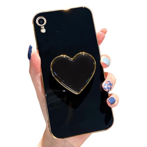 Espumoso Niedliche Schutzhülle für iPhone XR, schwarze Handyhülle mit Herzhalterung, Ständer, Ständer, weiches TPU, stoßfeste Schutzhülle, luxuriöse Beschichtung, Stoßfängerhülle für Damen und Mädchen Espumoso Niedliche Schutzhülle für iPhone XR, schwarze Handyhülle mit Herzhalterung, Ständer, Ständer, weiches TPU, stoßfeste Schutzhülle, luxuriöse Beschichtung, Stoßfängerhülle für Damen und Mädchen von Espumoso