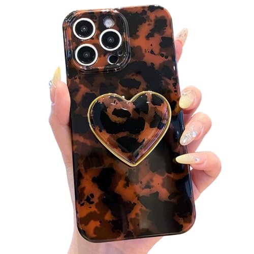 Espumoso Schutzhülle für iPhone 11 Pro Max, 16,5 cm (6,5 Zoll), Schildpatt-Hülle, mit braunem Bernstein-Druck, Leopardenmuster, Herz, Ständer, Ständer, stoßfest, TPU, Schutzhülle für Damen und Mädchen von Espumoso