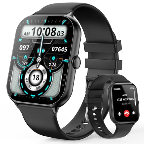 Esriptoyz Smartwatch für Damen Herren, Bluetooth Anrufe/Aktivitätsmonitor/SpO2/Herzfrequenz/Schlaf/Schrittzähler, 1,95 Zoll Touchscreen mit 100 + Sportmodi Armbanduhr für Android iOS (Schwarz) von Esriptoyz