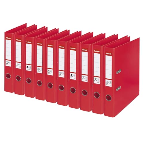Esselte A4 Lever Arch File, Red, 52mm Spine, Plastic, Pack of 10, Vivida Range, 624072-10 von Esselte