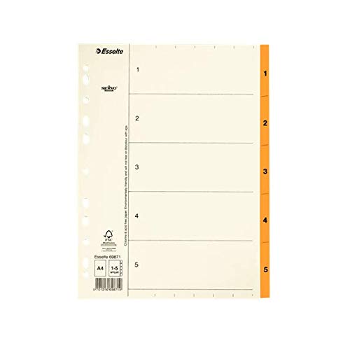 Esselte Indizes Numerische Mylar Papier, A4, 1 – 5, Orange, 69871 von Esselte
