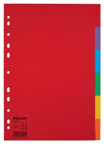 Esselte Register für A4, 5 Trennblätter mit Taben, Rot/Mehrfarbig, Recyclingkarton, 100199 von Esselte