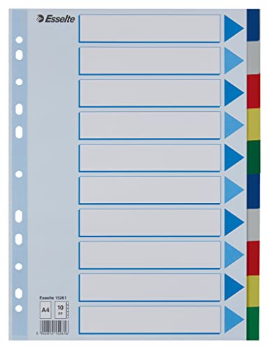 Esselte Register für A4, Deckblatt und 10 Trennblätter mit Taben, Mehrfarbig, Robuster Kunststoff, 15261 von Esselte