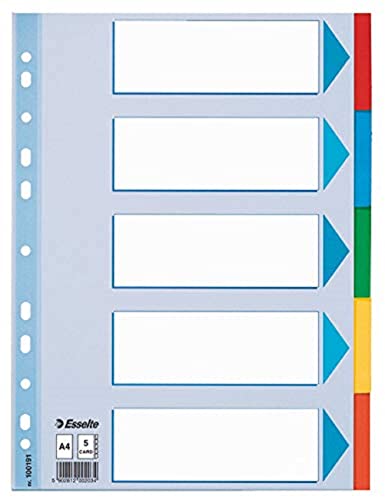 Esselte Register für A4, Deckblatt und 5 Trennblätter mit Taben, Blau/Mehrfarbig, Recyclingkarton, 100191 von Esselte