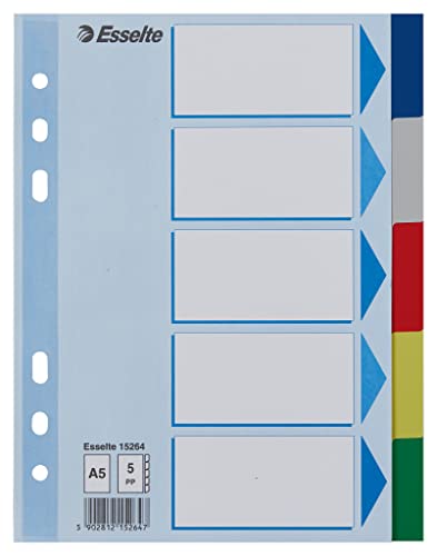 Esselte Register für A5, Deckblatt und 5 Trennblätter mit Taben, Mehrfarbig, Robuster Kunststoff, 15264 von Esselte