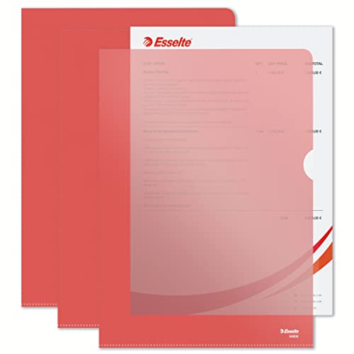 Esselte Sichthüllen-Set Standard Plus, 100 Stück, A4 Format, Rot mit matter Oberfläche, 0,115 mm PP-Folie, 54834 von Esselte