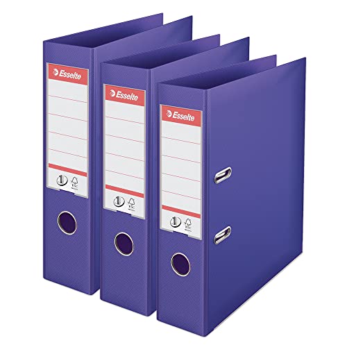 Esselte VIVIDA 624282 Aktenordner, A4, 75 mm Rücken, 500 Blatt Kapazität, PP, Kunststoffdeckel, Aktenordner und Ordner, Violett, 3 Stück, 624282 von Esselte