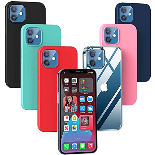 Esteller 6X Hülle Kompatibel mit iPhone 12 Mini, Ultradünn Silikon Handyhülle Weicher TPU，Volltonfarbe Weicher Case in TPU - Transparent + Schwarz + Blau + Rot + Rosa + Minzgrün von Esteller