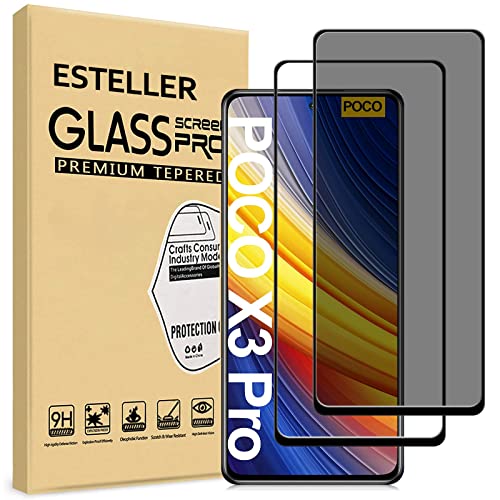 Esteller Hartglas für Xiaomi Poco X3 Pro/X3 NFC [2 Stück] Vollständige Abdeckung HD+ Anti-Spy Privacy Displayschutzfolie Displayschutzfolie kompatibel mit Poco X3 Pro/X3 NFC von Esteller