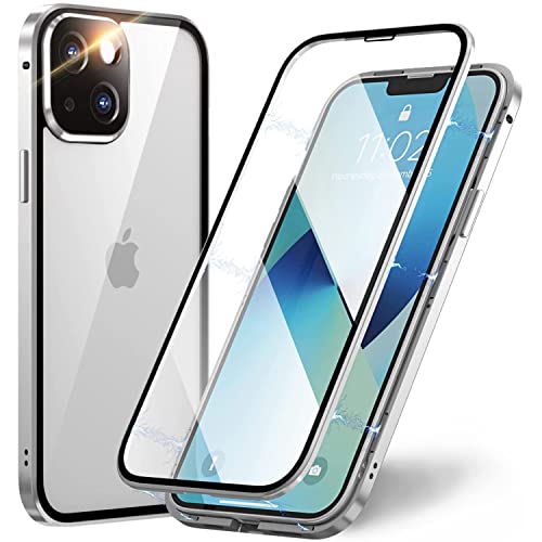 Esteller Kompatibel Hülle iPhone 13 Magnetische Adsorption Handyhülle [mit Kamera Schutzfolie] 360 Grad Schutz Doppelte Seiten Transparent Gehärtetes Glas Handyhülle für iPhone 13, Weiß von Esteller