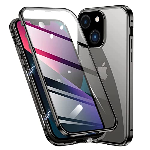 Esteller Kompatibel Hülle iPhone 13 Mini Magnetische Adsorption Handyhülle [mit Kamera Schutzfolie] 360 Grad Schutz Doppelte Seiten Transparent Gehärtetes Glas Handyhülle für iPhone 13 Mini, Schwarz von Esteller