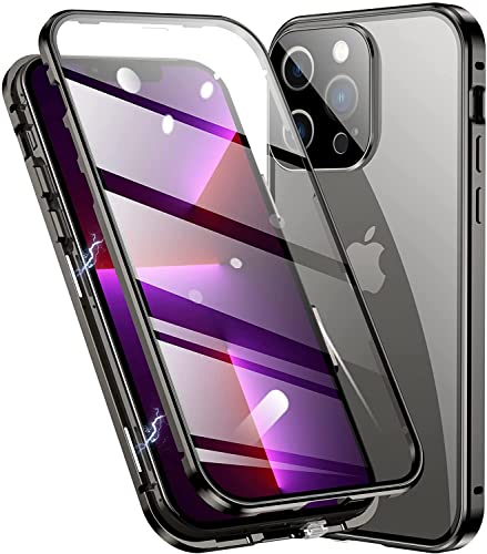 Esteller Kompatibel Hülle iPhone 13 Pro Magnetische Adsorption Handyhülle [mit Kamera Schutzfolie] 360 Grad Schutz Doppelte Seiten Transparent Gehärtetes Glas Handyhülle für iPhone 13 Pro, Schwarz von Esteller